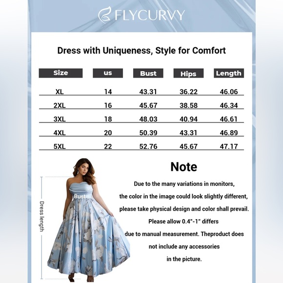 Flycurvy powder blue floral strapless gown 22 - Picture 13 of 13